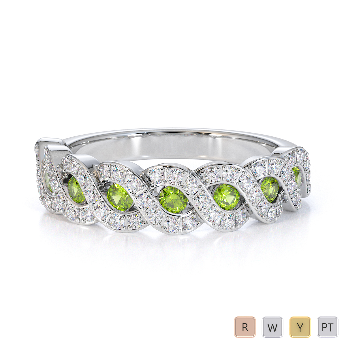 Channel Set Peridot & Prong Set Diamond Half Eternity Ring 0457