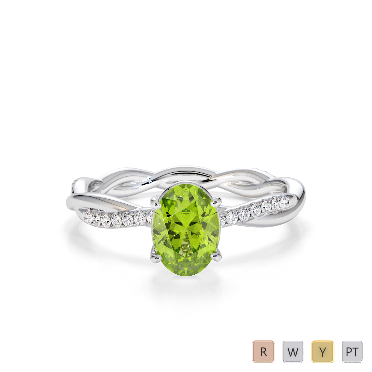 7x5mm Oval Shape Peridot Engagement Ring With Diamond 0765