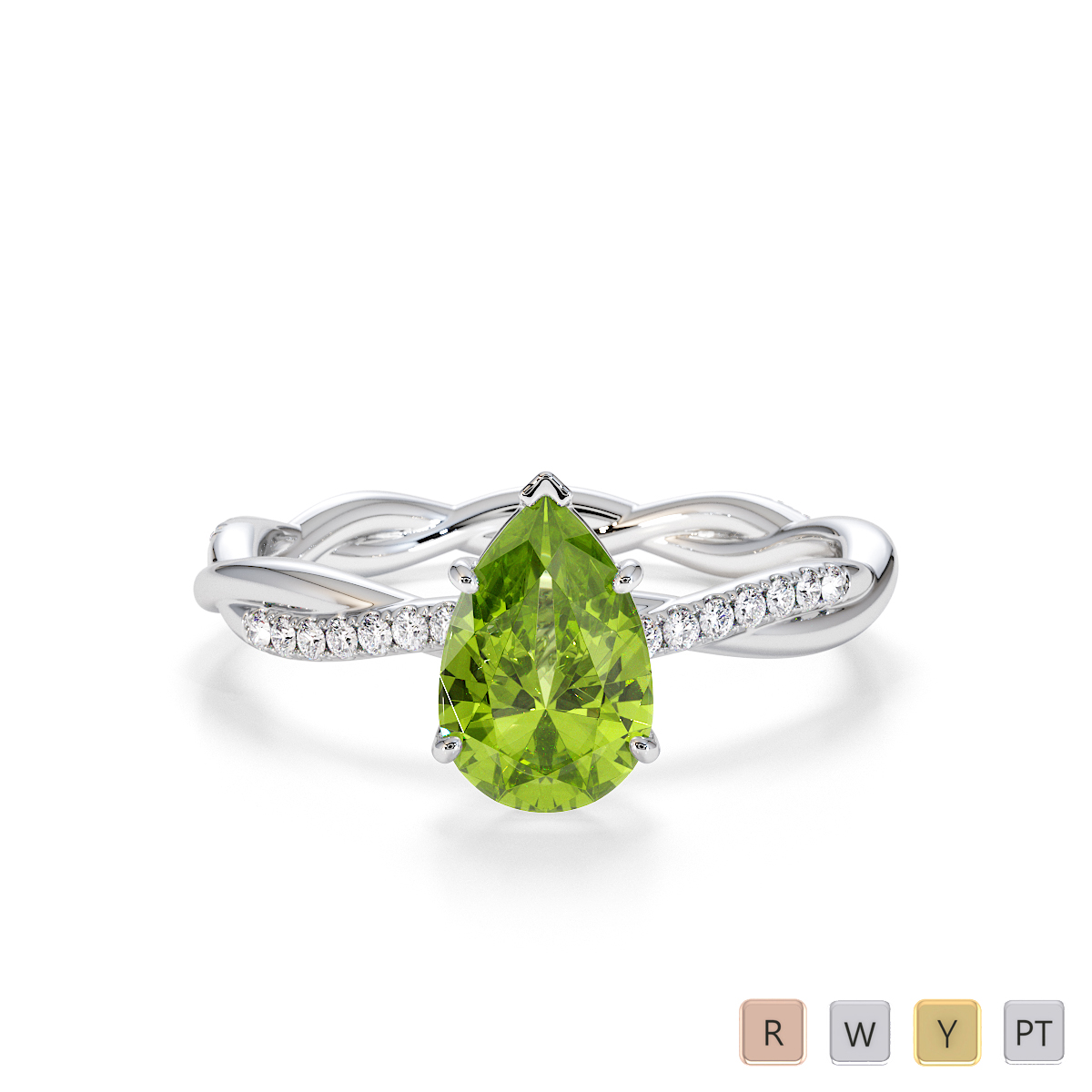 8x5mm Pear Shape Peridot and Diamond Engagement Ring 0766