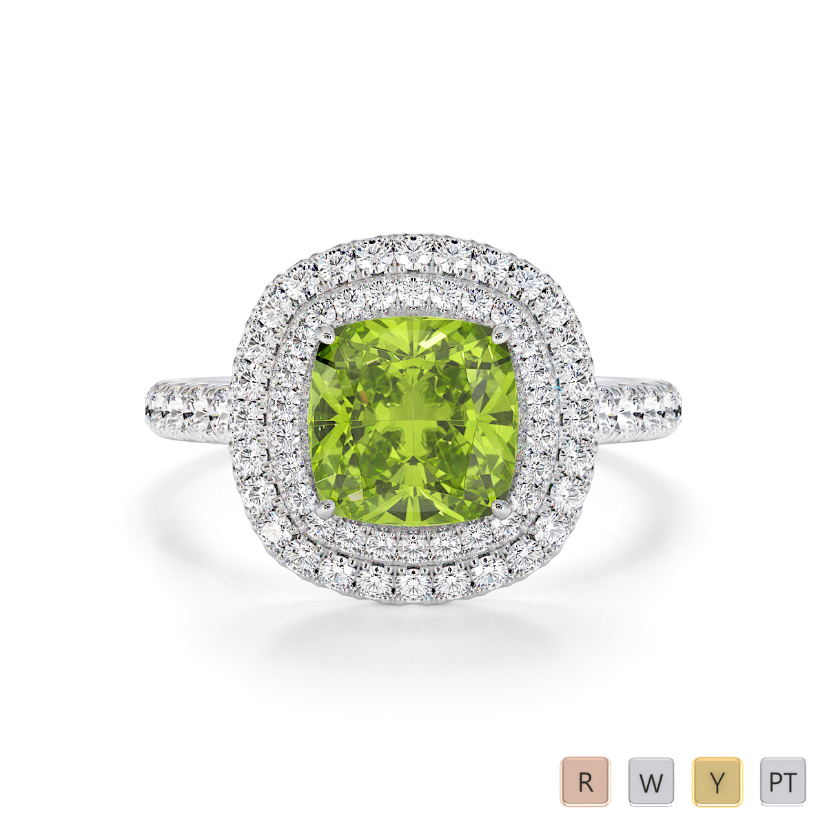 Cushion Shape Peridot and Diamond Engagement Ring 0771