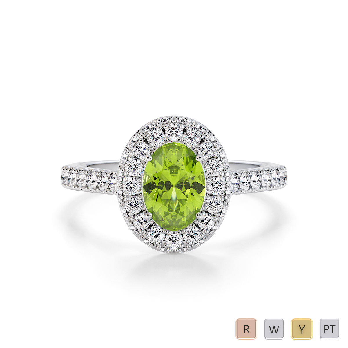 Oval Shape Peridot and Diamond Engagement Ring 0777
