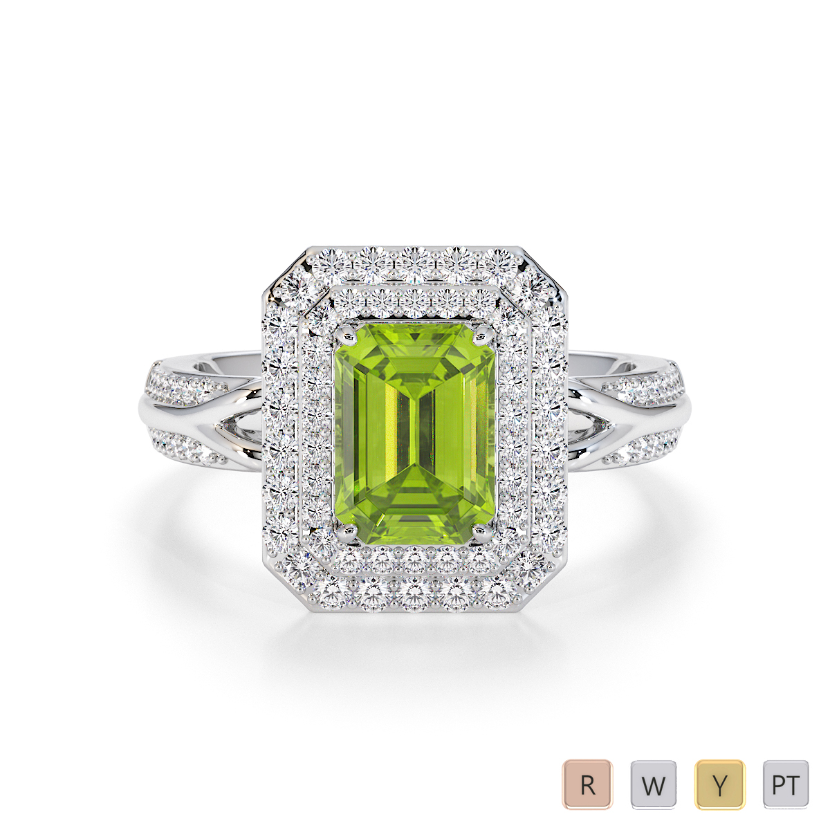 Emerald Cut Peridot and Diamond Engagement Ring 0779