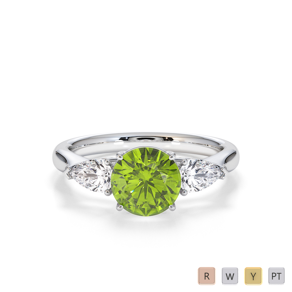 4 Prong Set Peridot and Pear Shape Diamond Engagement Ring 0780