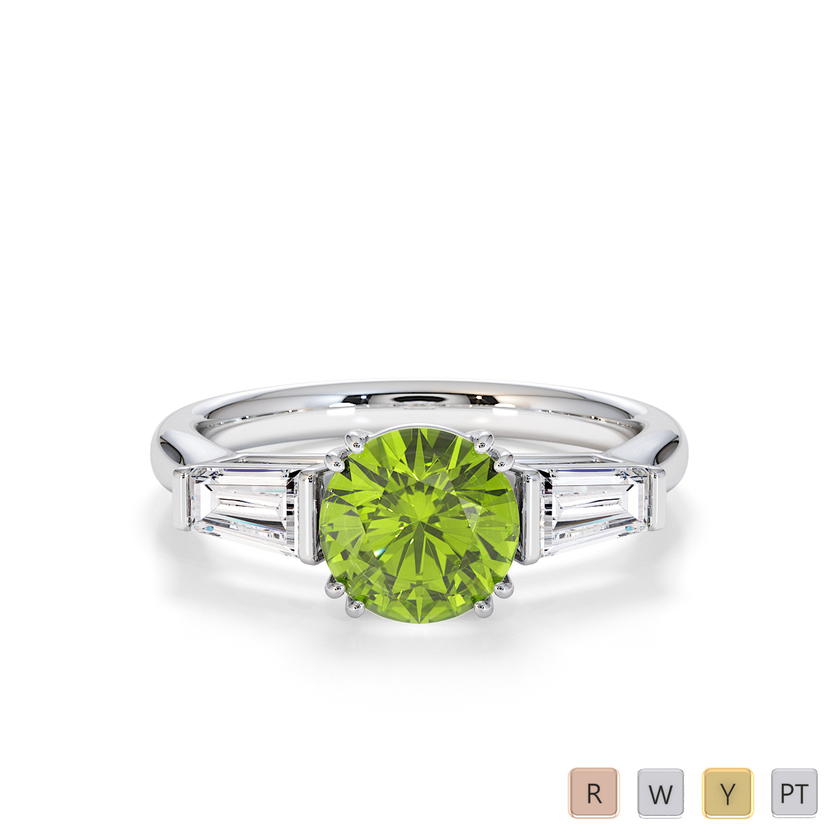 Tapered Baguette Diamond Engagement Ring with Peridot 0781