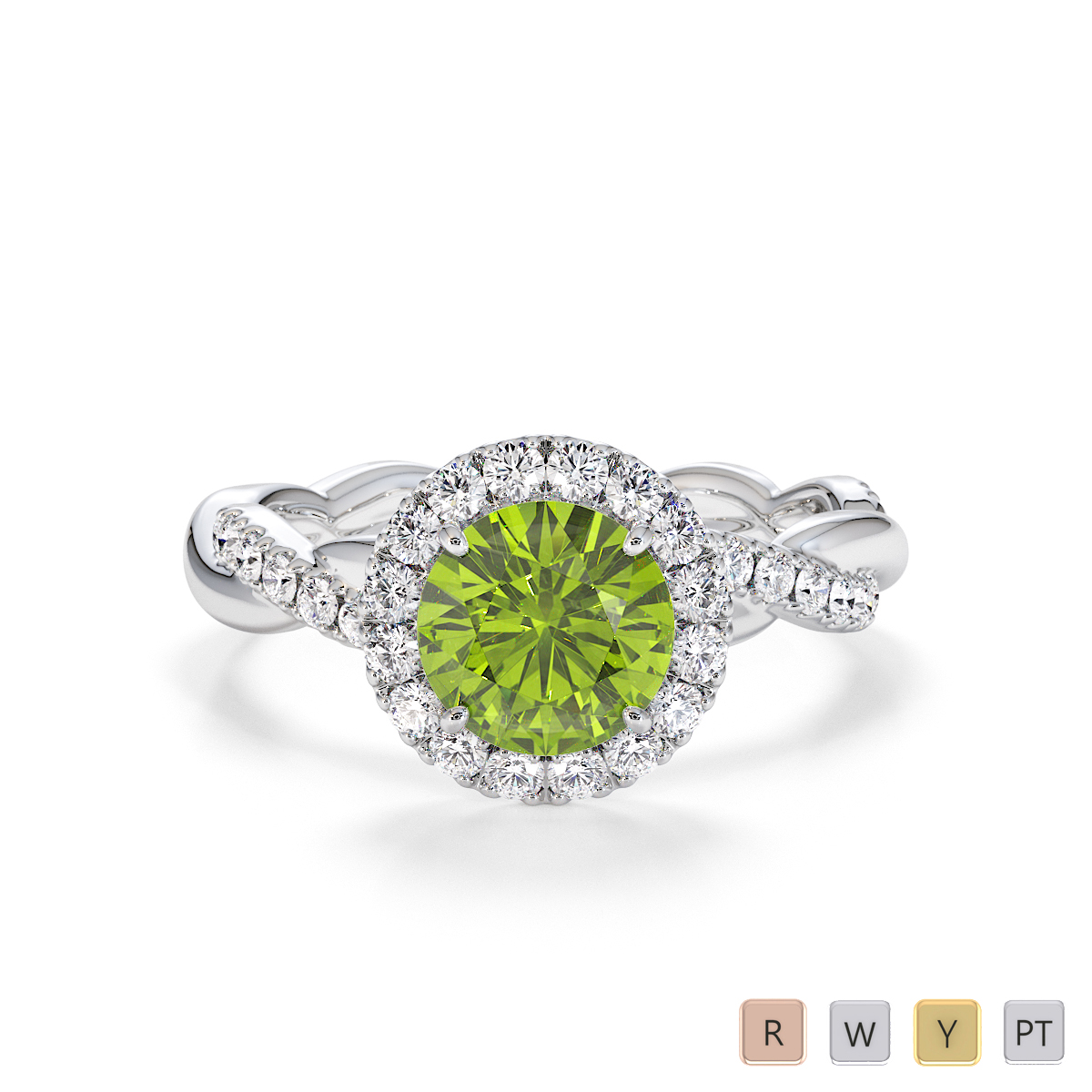 Prong Set Peridot and Diamond Engagement Ring 0788