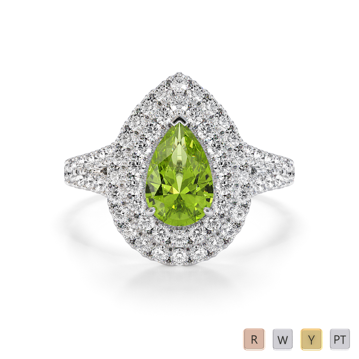 Pear Shape Peridot and Diamond Engagement Ring 0796