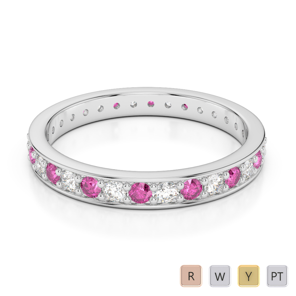 2.5MM Prong Set Diamond and Pink Sapphire Full Eternity Ring 0357