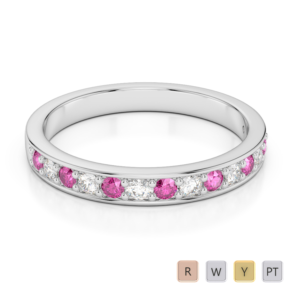 2.5MM Round Cut Pink Sapphire Half Eternity Ring With Diamond 0361