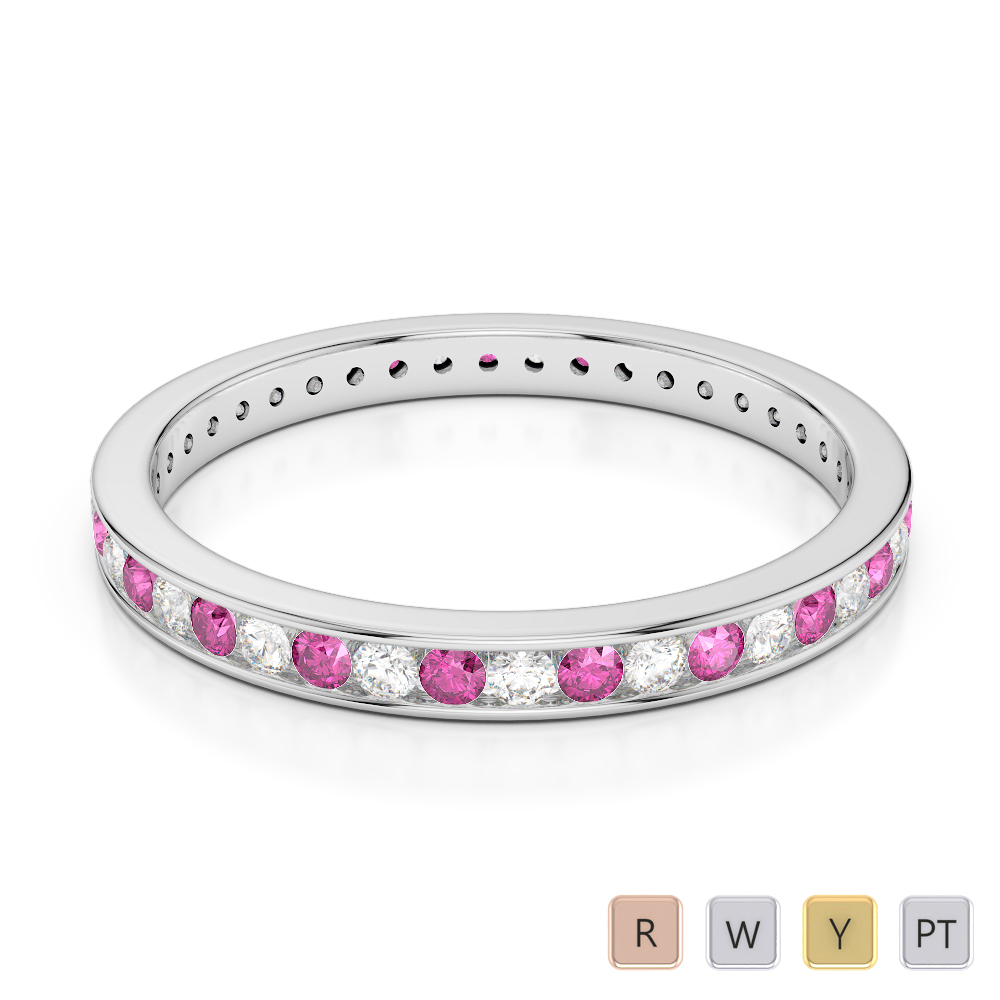 2.5MM Channel Set Pink Sapphire and Diamond Full Eternity Ring 0364