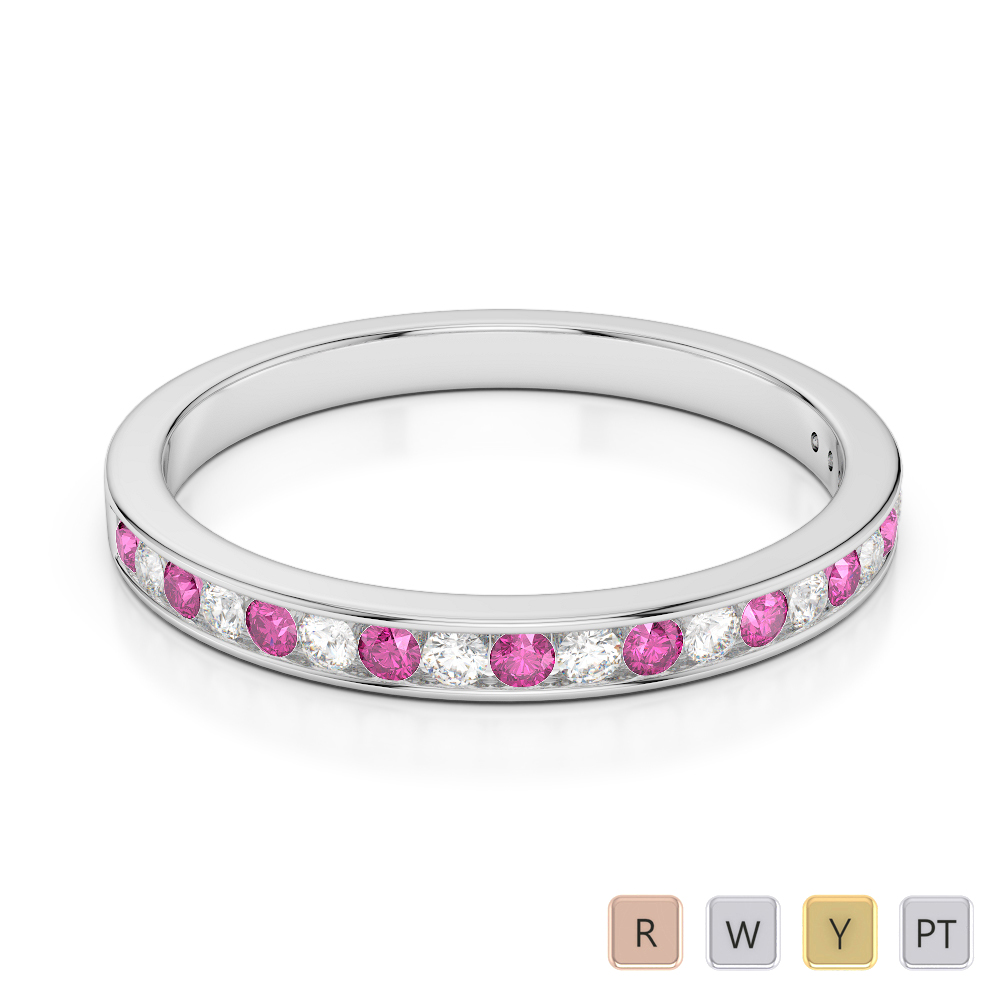 2.5MM Channel Set Diamond and Pink Sapphire Half Eternity Ring 0367
