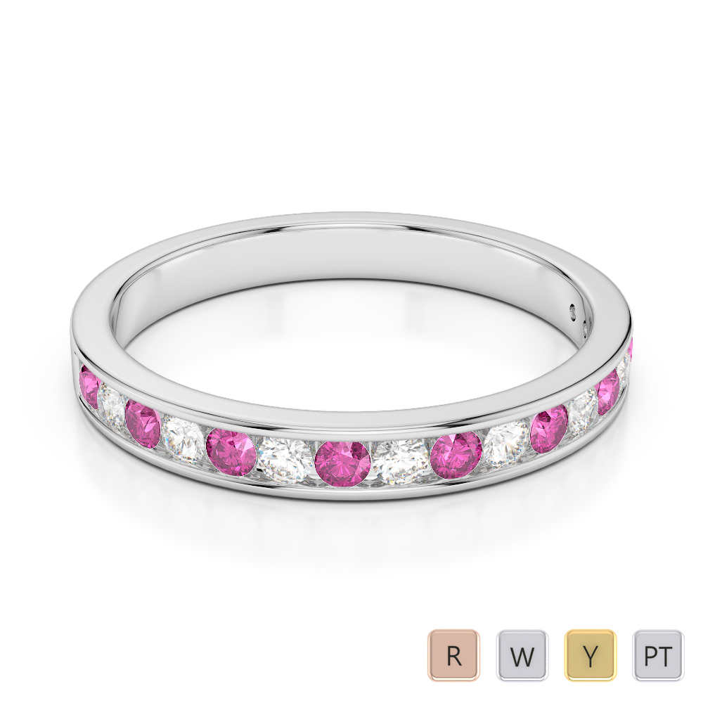3MM Channel Set Pink Sapphire and Diamond Half Eternity Ring 0368