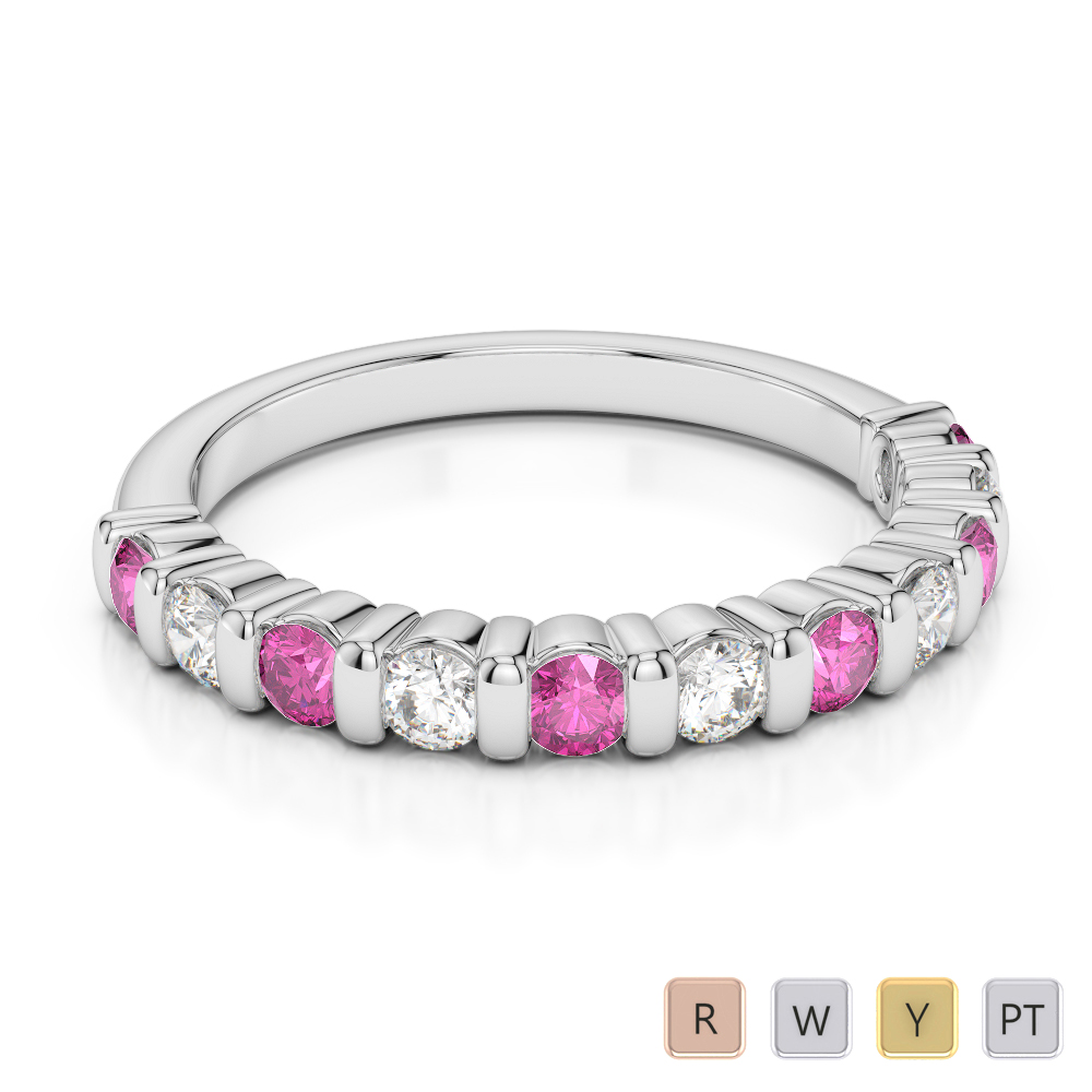 2.5MM Bar Set Pink Sapphire Half Eternity Ring With Diamond 0374