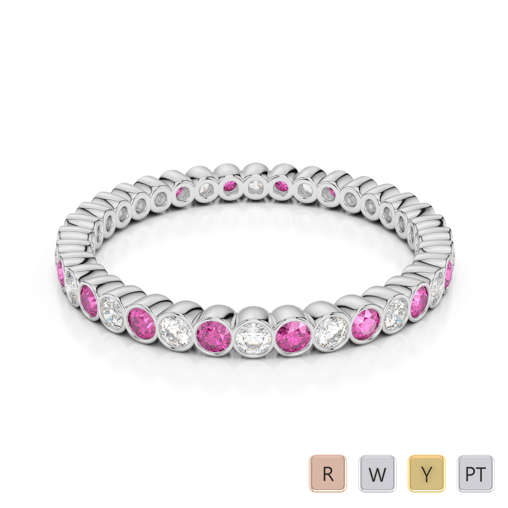 2MM Rubover Diamond Full Eternity Ring With Pink Sapphire 0376