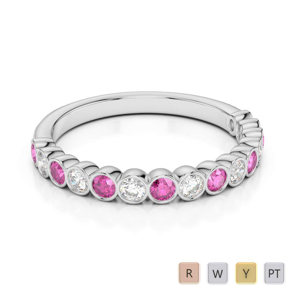2.5MM Rubover Diamond and Pink Sapphire Half Eternity Ring 0380