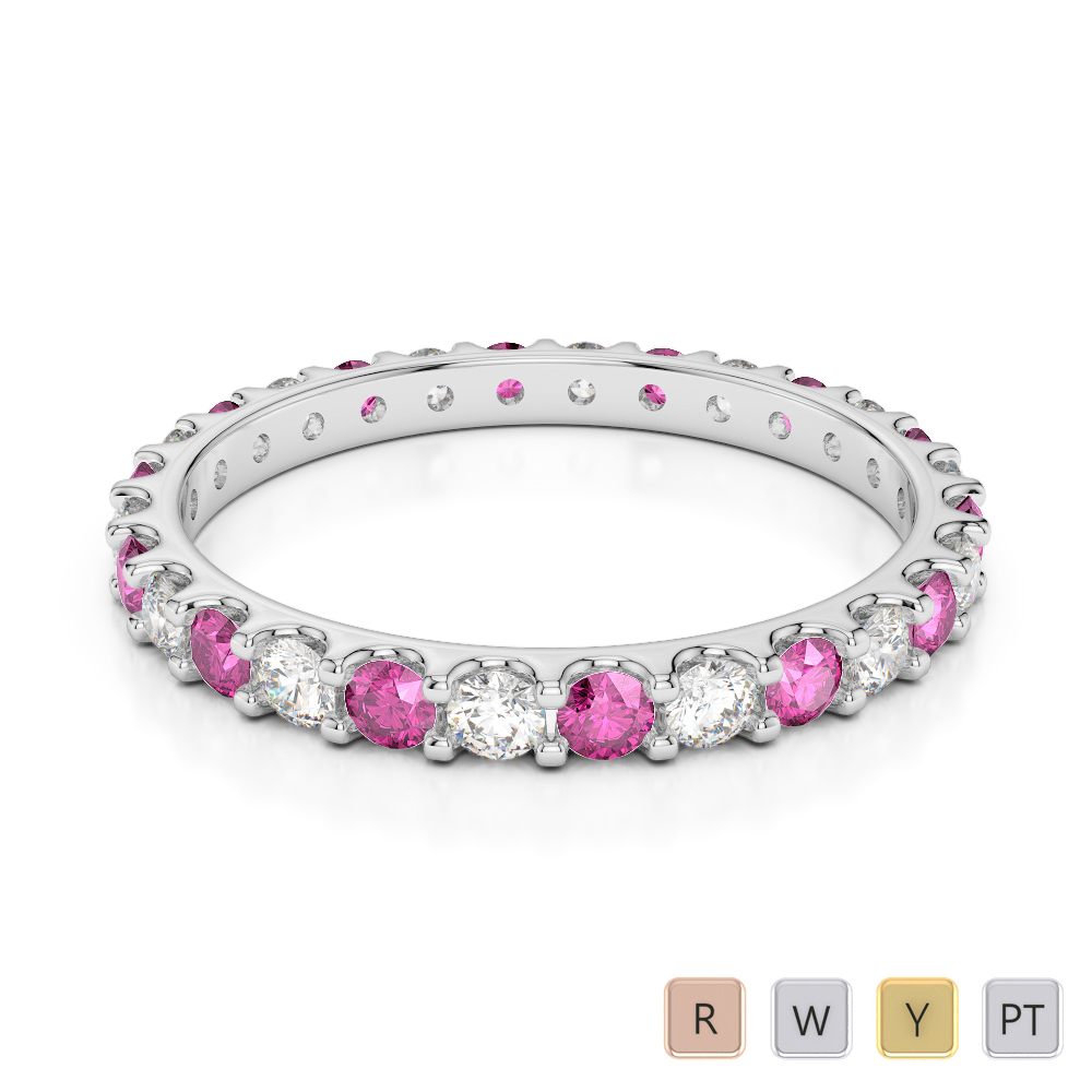 2MM Round Cut Pink Sapphire Full Eternity Ring With Diamond 0382