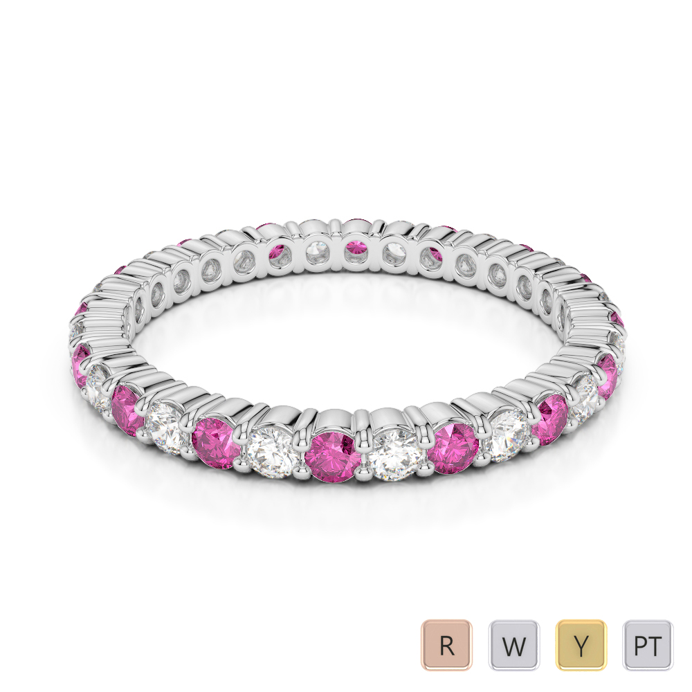 2MM Prong Set Diamond Full Eternity Ring With Pink Sapphire 0388