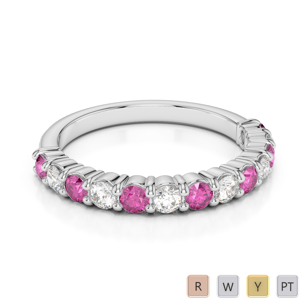 2.5 MM Prong Set Diamond Half Eternity Ring With Pink Sapphire 0392