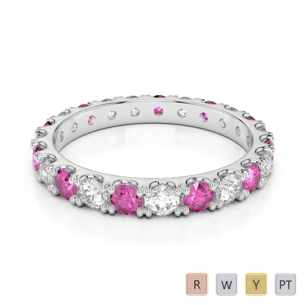 2.5 MM Claw Set Pink Sapphire & Diamond Full Eternity Ring 0399