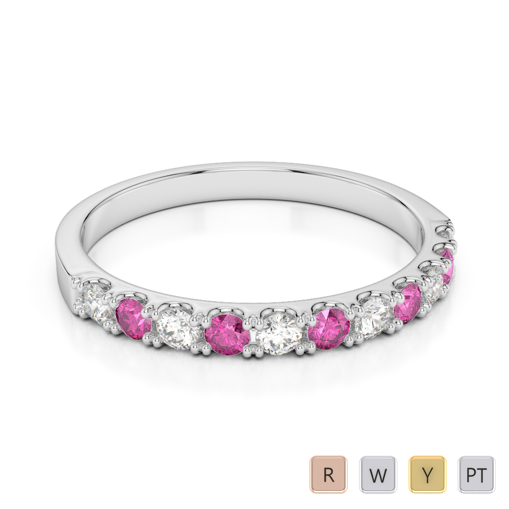 2 MM Round Cut Pink Sapphire Half Eternity Ring With Diamond 0401