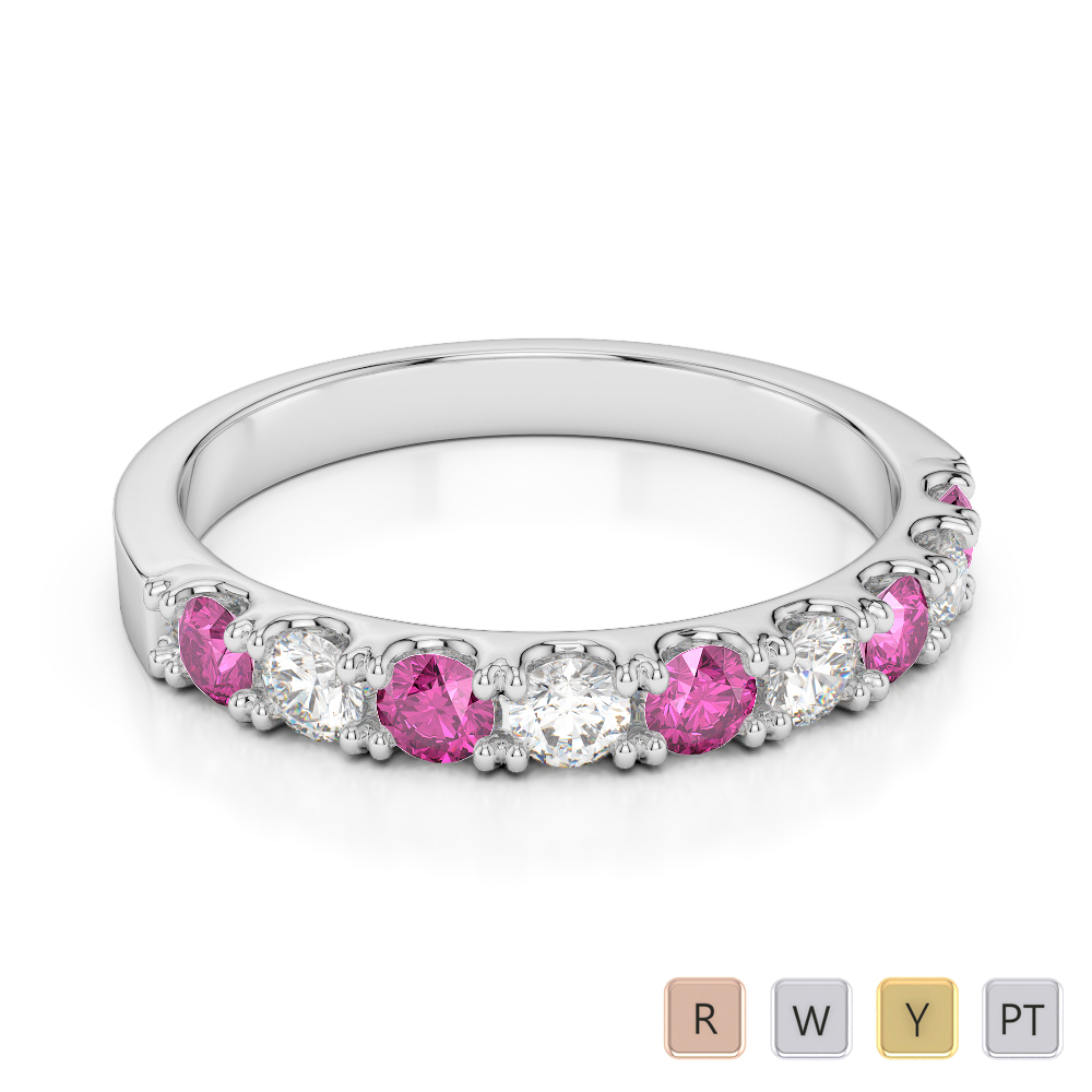 2.5 MM Claw Set Diamond & Pink Sapphire Half Eternity Ring 0402