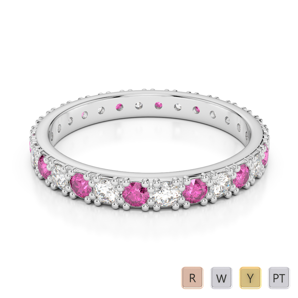 2.5 MM Prong Set Pink Sapphire Full Eternity Ring With Diamond 0405
