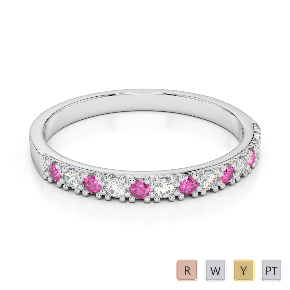 2.5 MM Prong Set Pink Sapphire Half Eternity Ring With Diamond 0407