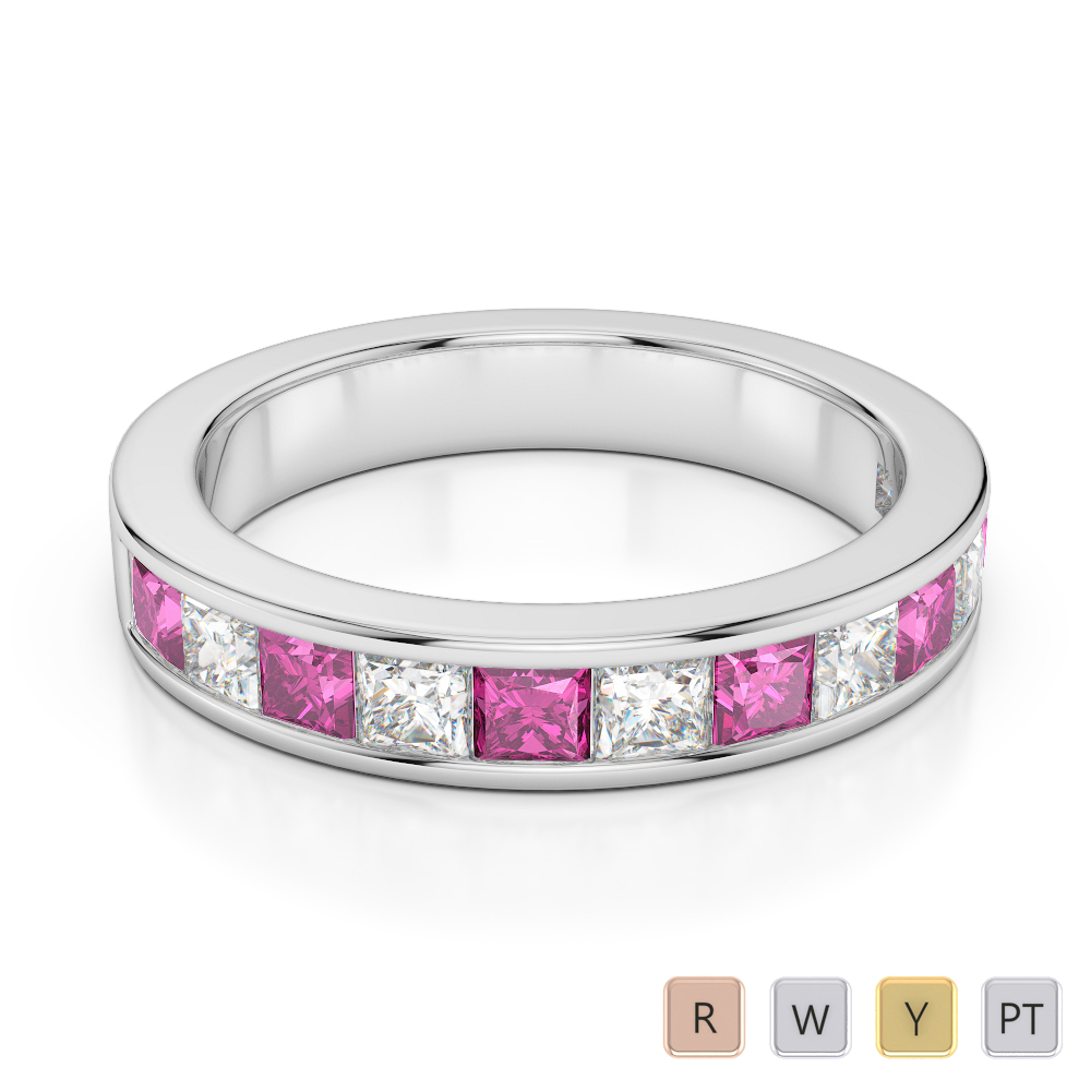 4 MM Princess Cut Pink Sapphire Half Eternity Ring With Diamond 0415