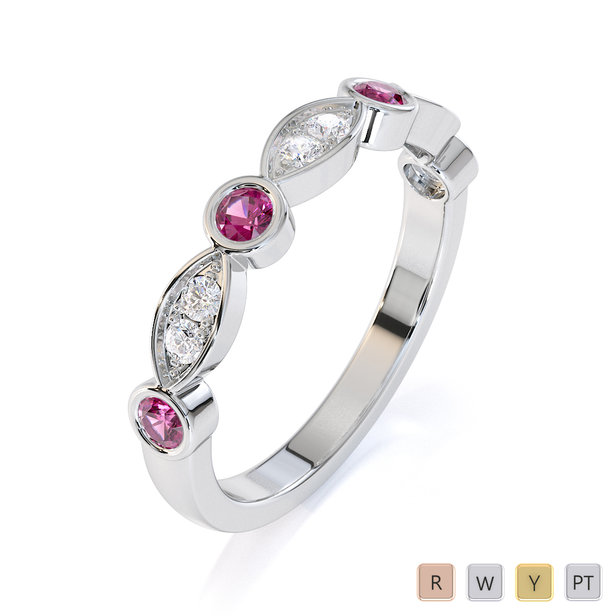 Round Cut Pink Sapphire and Diamond Half Eternity Ring 0435