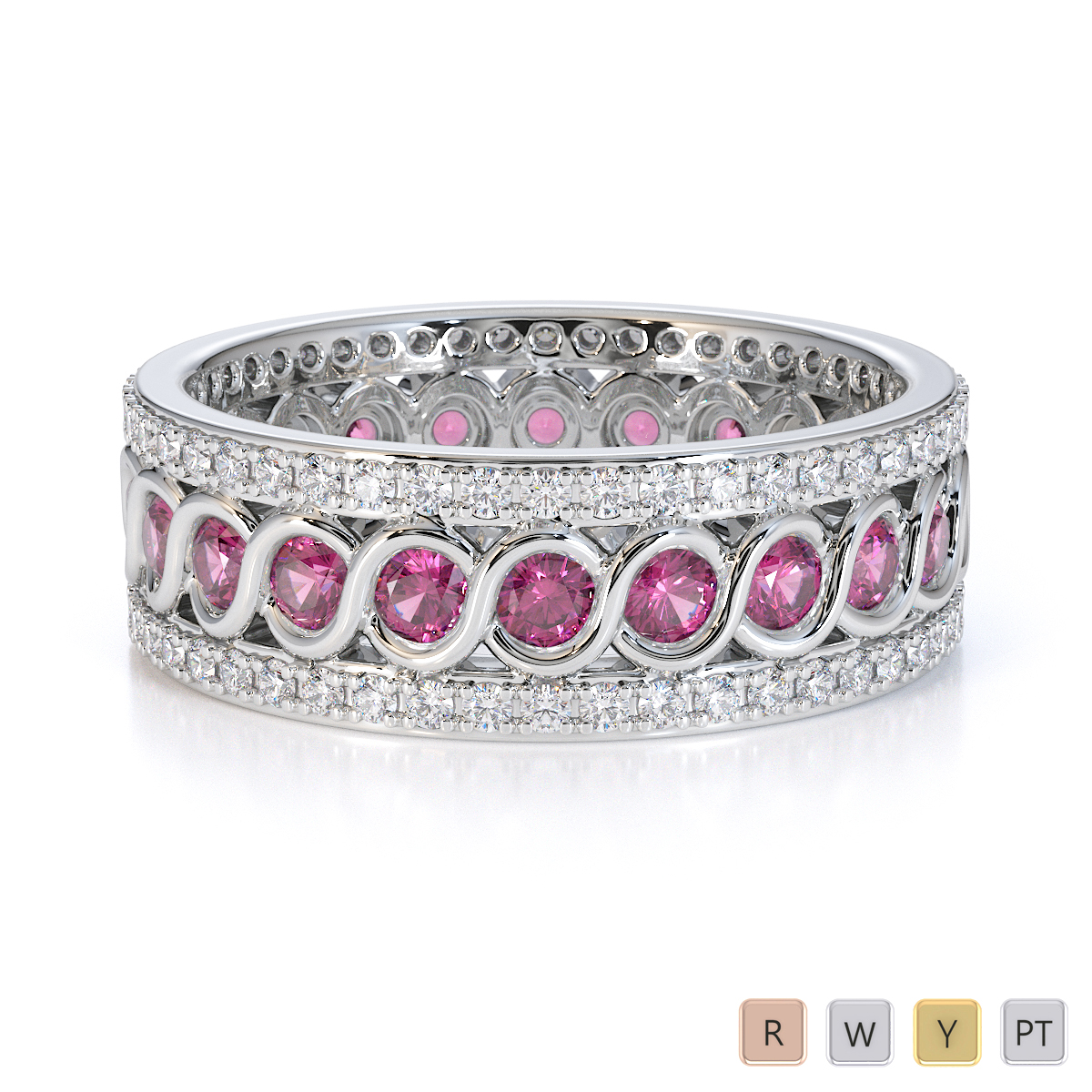 Bezel Set Pink Sapphire and Prong Set Diamond Full Eternity Ring 0448