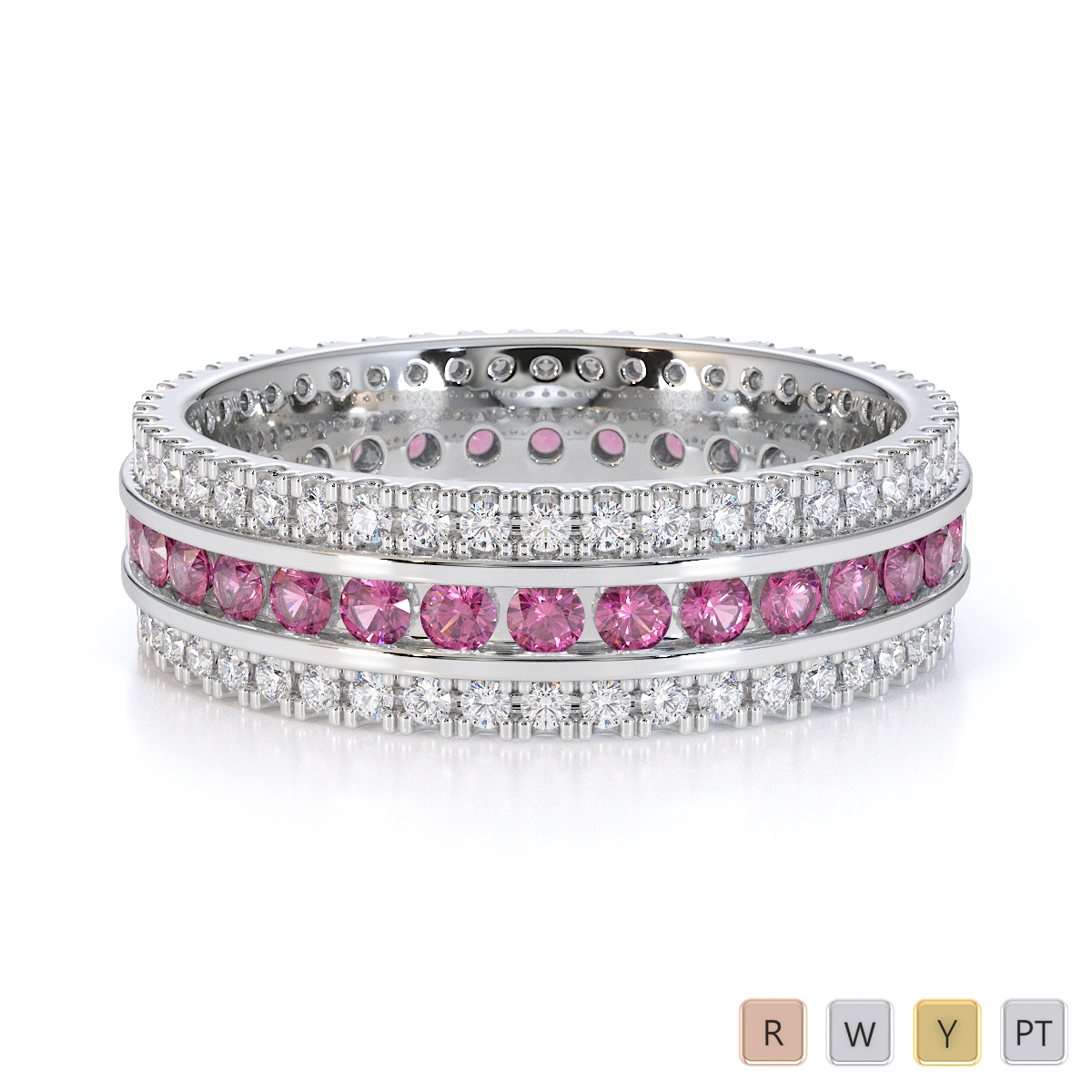 3 Row Channel Set Pink Sapphire and Prong Set Diamond Full Eternity Ring 0450