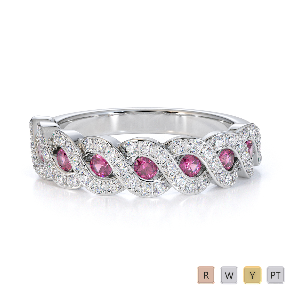 Channel Set Pink Sapphire & Prong Set Diamond Half Eternity Ring 0457