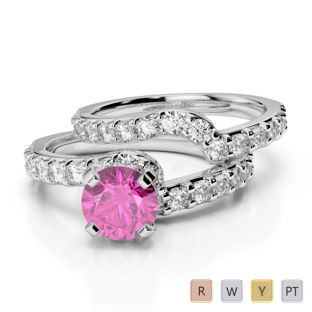 Four Claw Set Pink Sapphire Bridal Set Ring With Diamond 0325