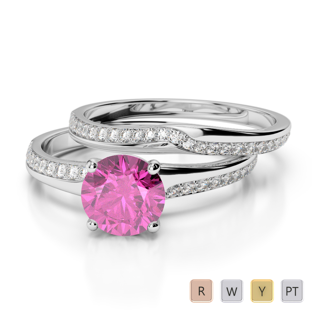 Claw Set Pink Sapphire and Diamond Bridal Set Ring 0331