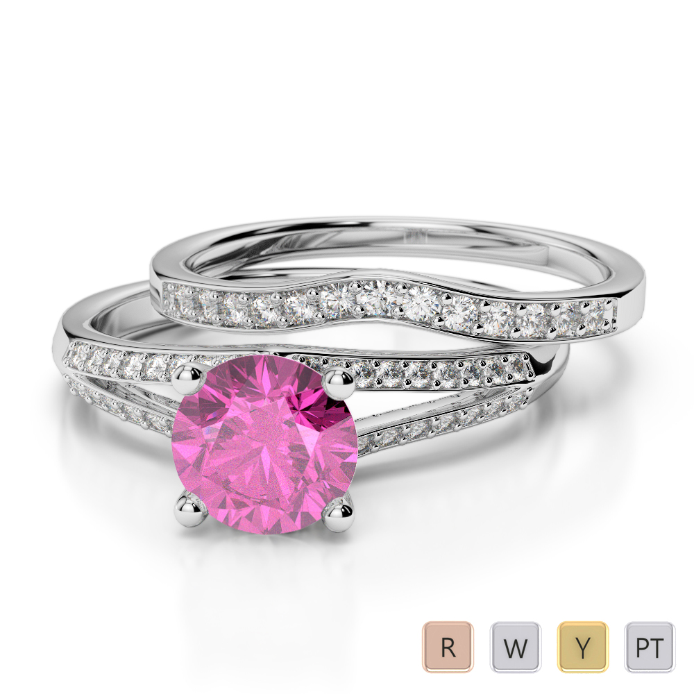 Four Claw Set Pink Sapphire Bridal Set Ring With Diamond 0342