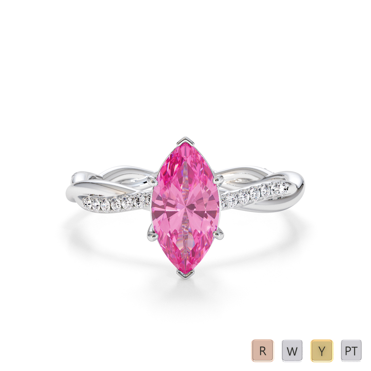 Marquise Cut Pink Sapphire and Diamond Engagement Ring 0767