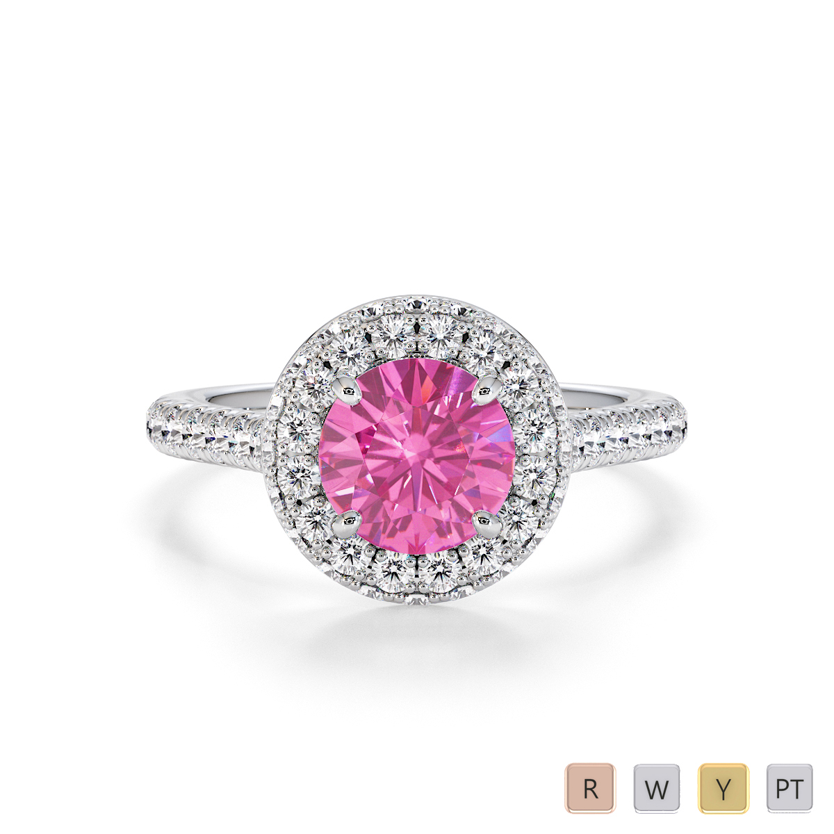 Prong Set Diamond and Pink Sapphire Engagement Ring 0776