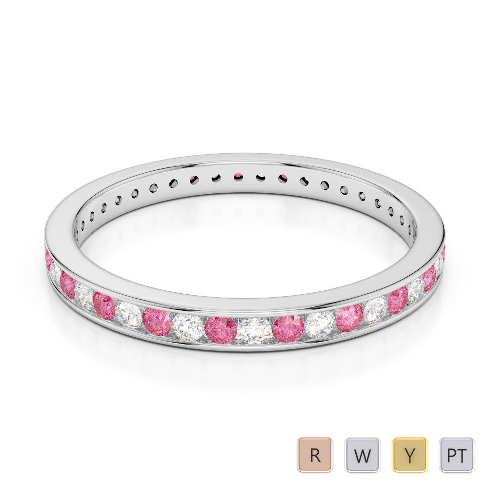 2.5MM Channel Set Pink Tourmaline and Diamond Full Eternity Ring 0364
