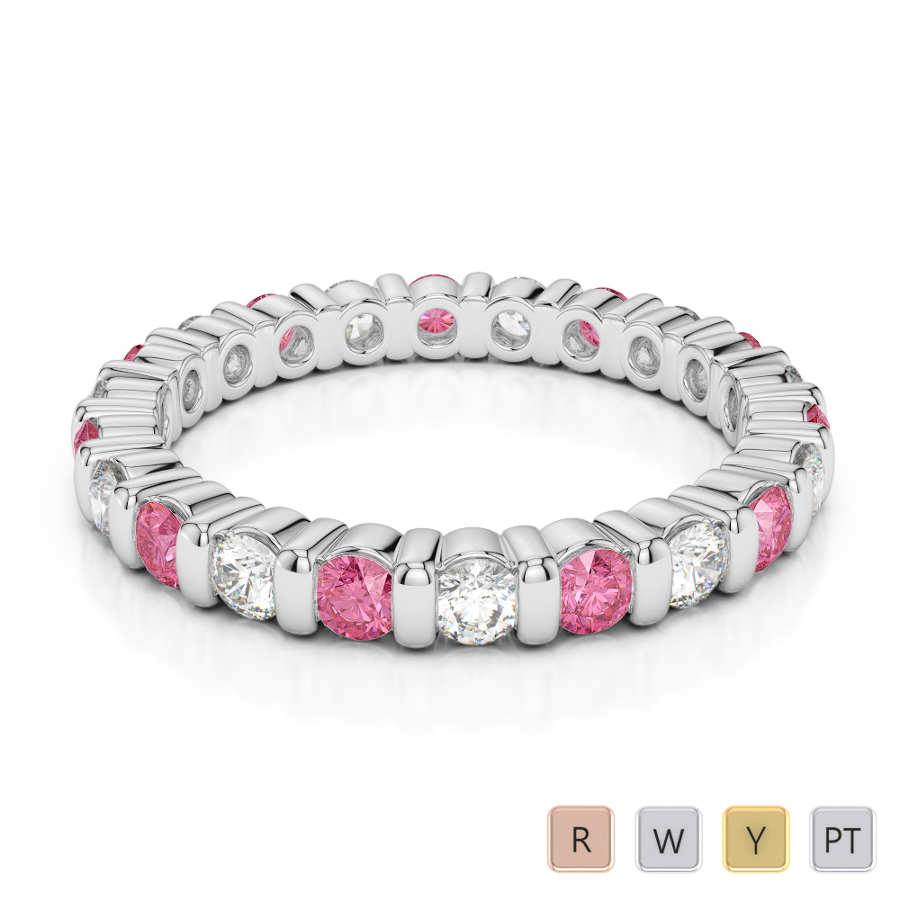 2.5MM Bar Set Diamond and Pink Tourmaline Full Eternity Ring 0371