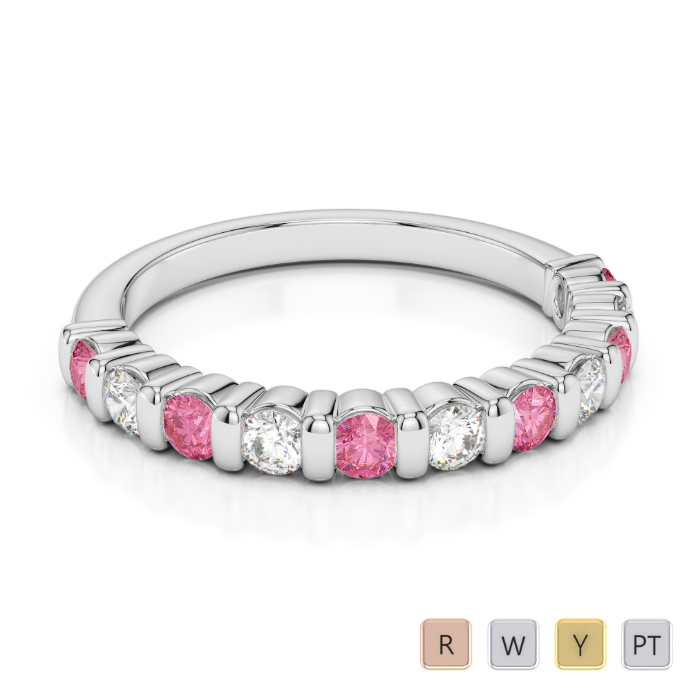 2.5MM Bar Set Pink Tourmaline Half Eternity Ring With Diamond 0374