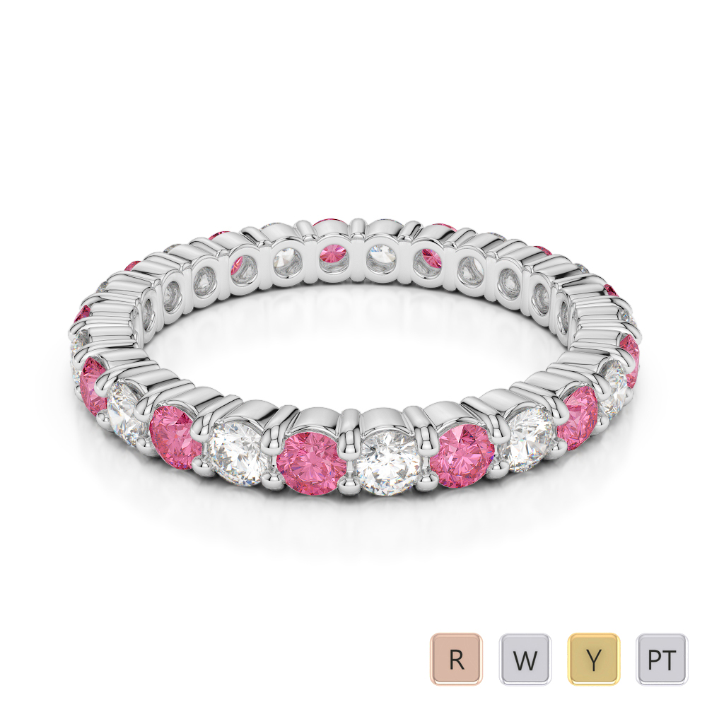 2.5 MM Round Cut Pink Tourmaline Full Eternity Ring With Diamond 0389