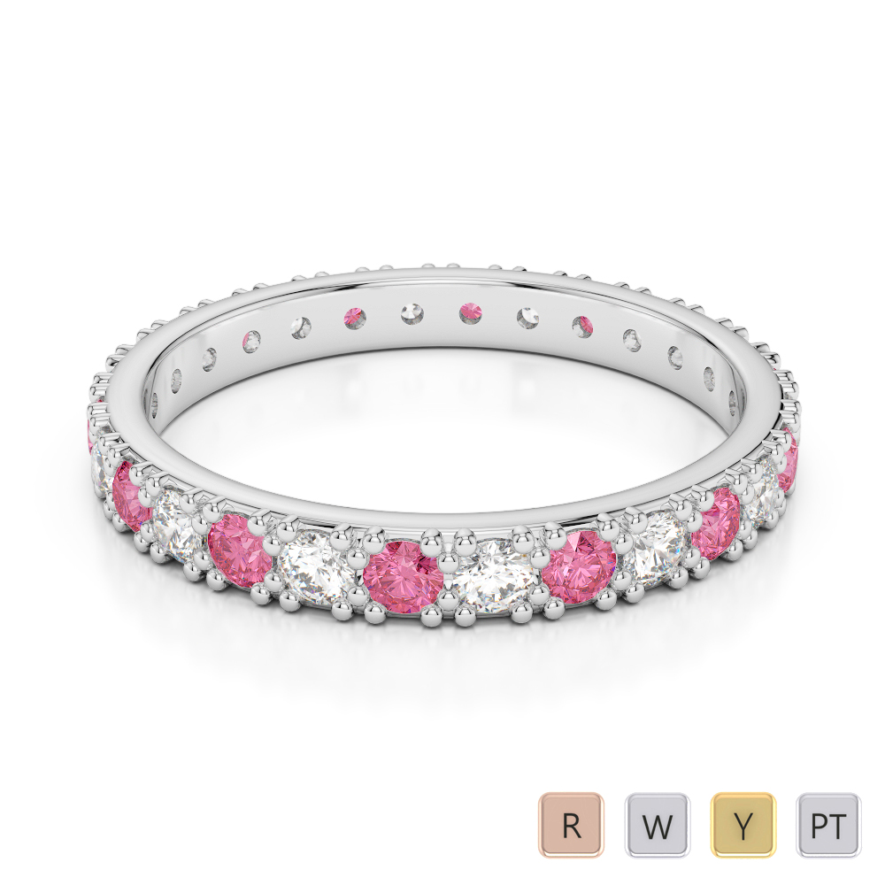 2.5 MM Prong Set Pink Tourmaline Full Eternity Ring With Diamond 0405
