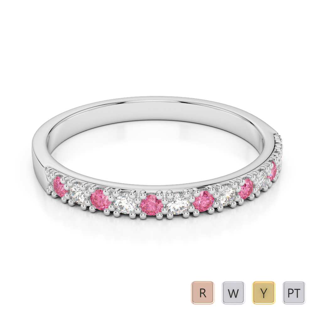 2.5 MM Prong Set Pink Tourmaline Half Eternity Ring With Diamond 0407