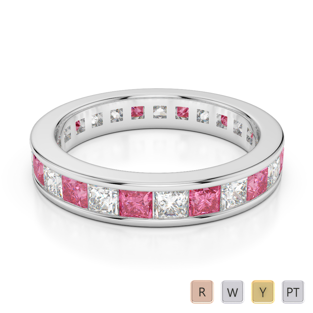 4 MM Channel Set Pink Tourmaline Full Eternity Ring With Diamond 0412