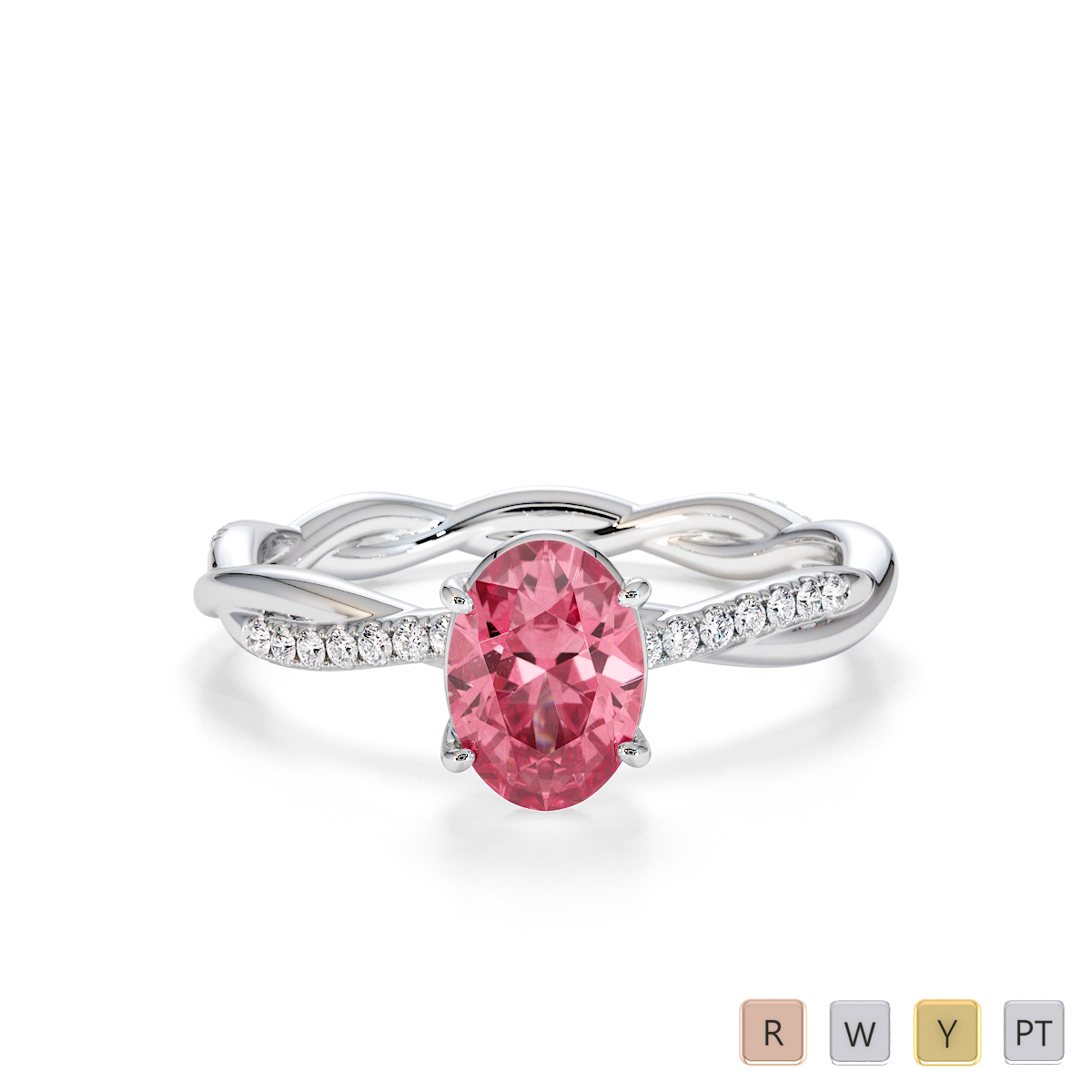7x5mm Oval Shape Pink Tourmaline Engagement Ring With Diamond 0765