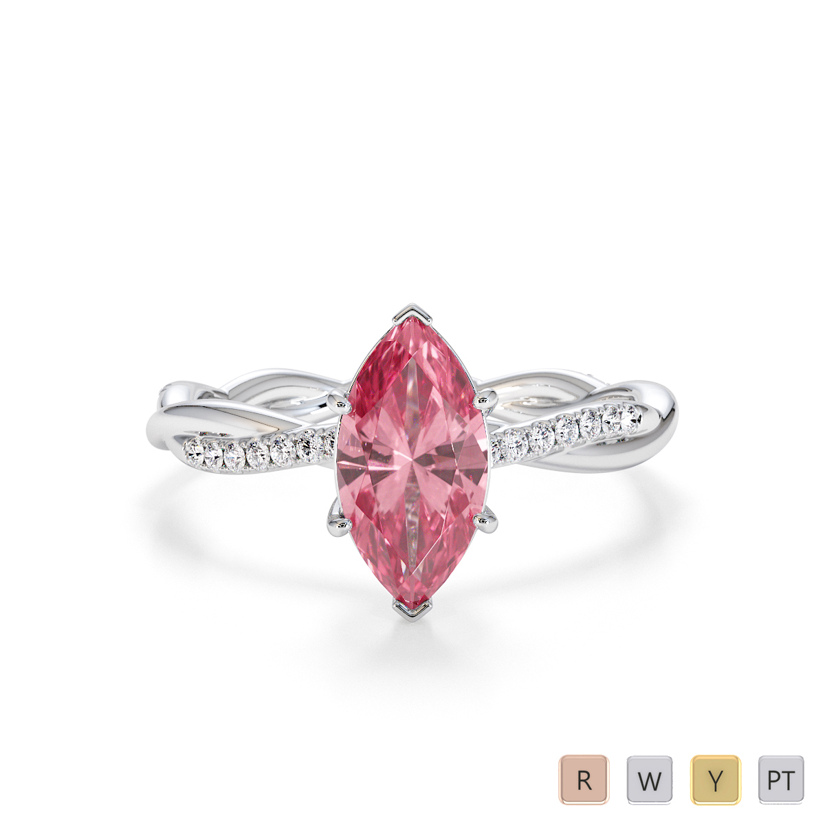 Marquise Cut Pink Tourmaline and Diamond Engagement Ring 0767