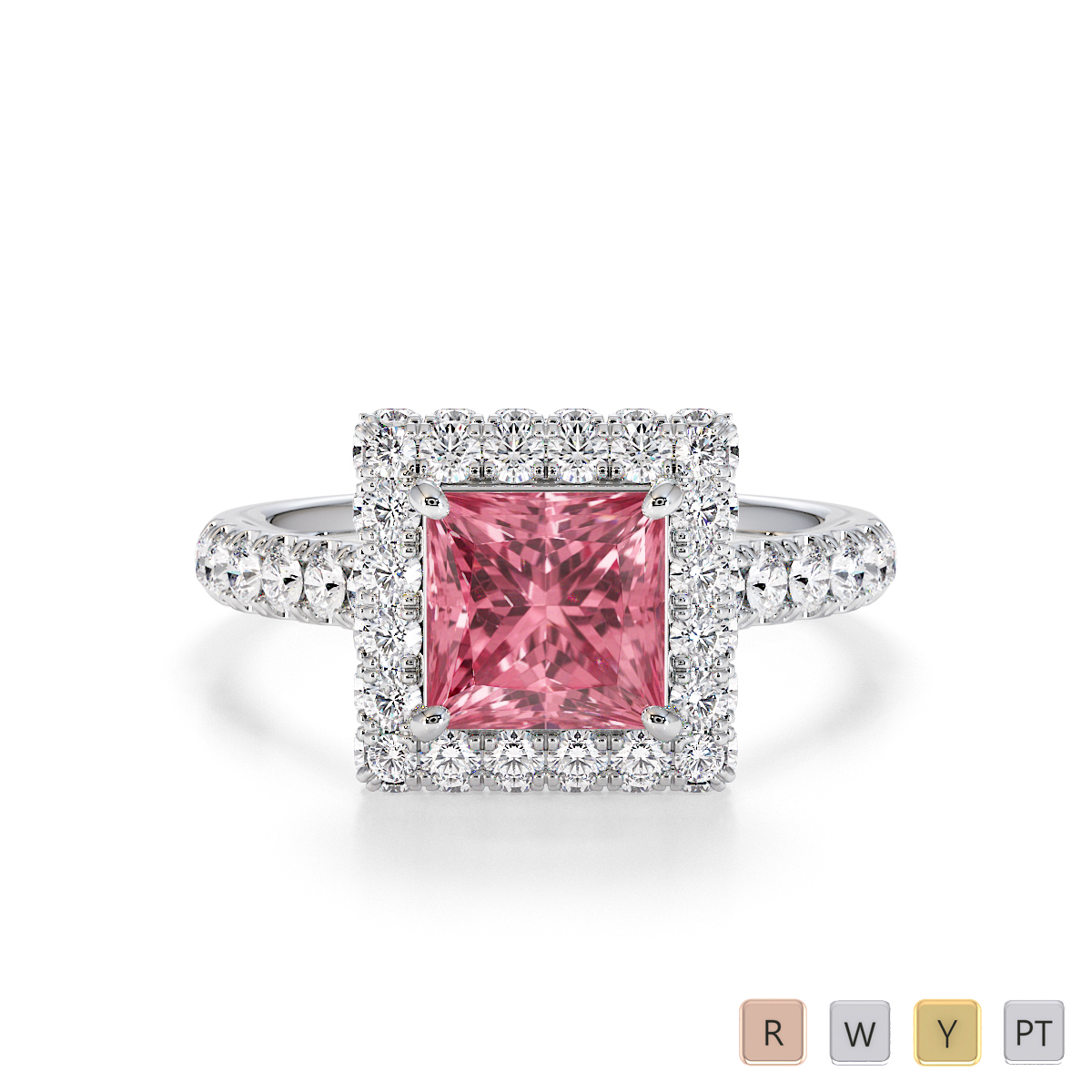 1ct Princess Cut Pink Tourmaline and Diamond Engagement Ring 0775
