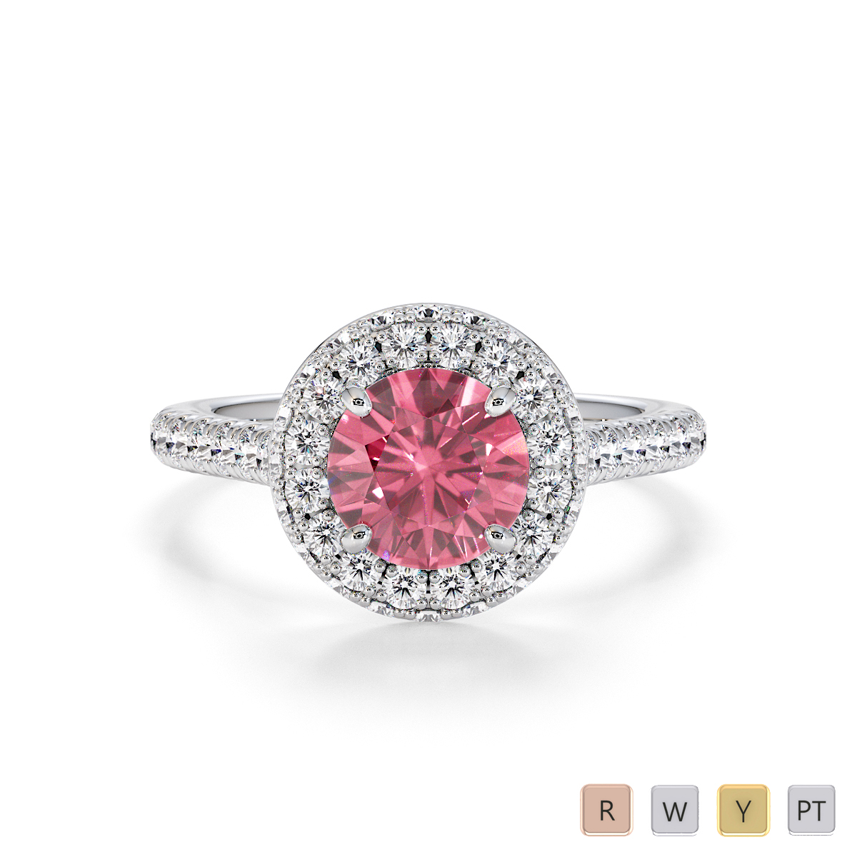 Prong Set Diamond and Pink Tourmaline Engagement Ring 0776