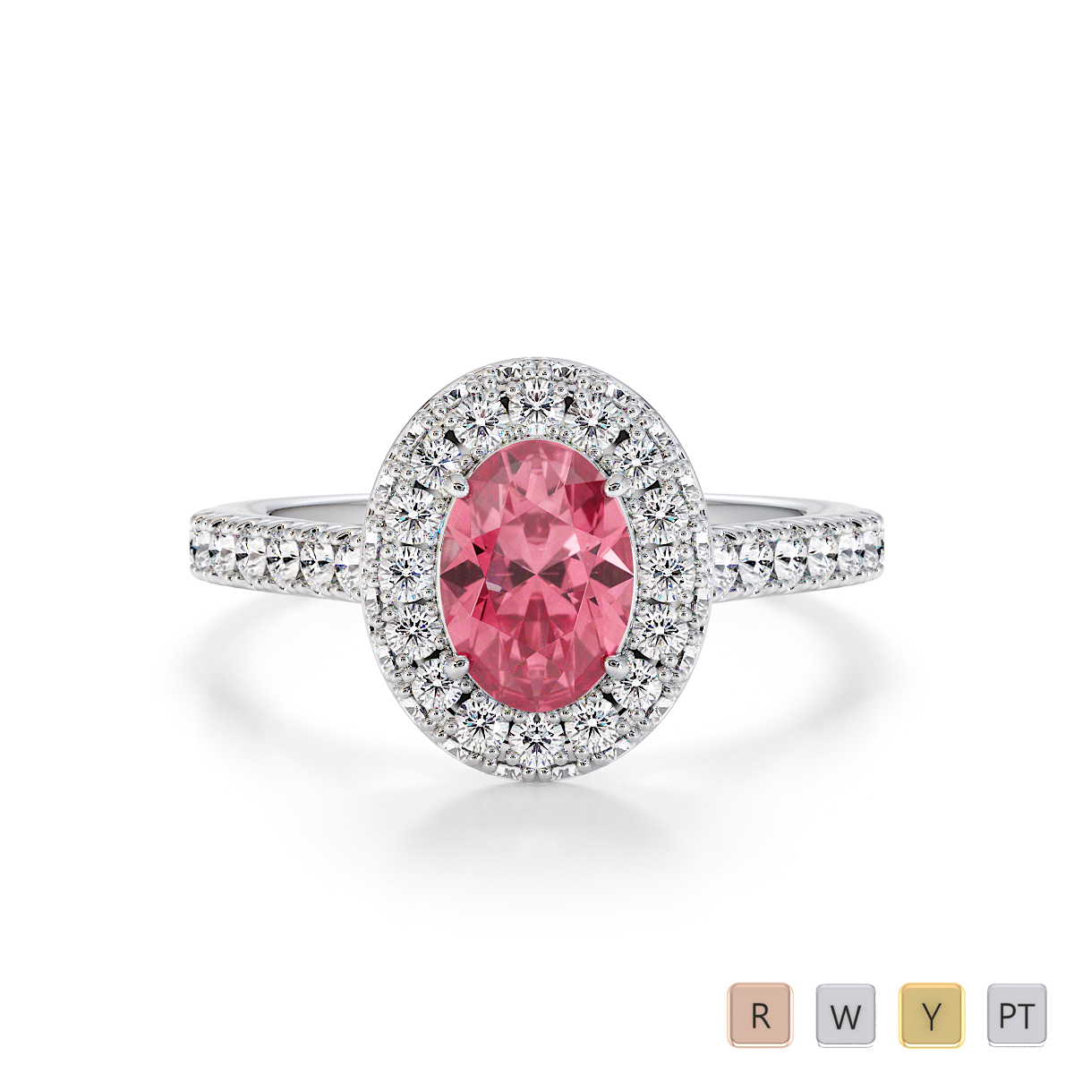 Oval Shape Pink Tourmaline and Diamond Engagement Ring 0777