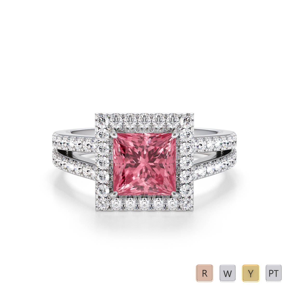 Princess Cut Pink Tourmaline and Diamond Engagement Ring 0792