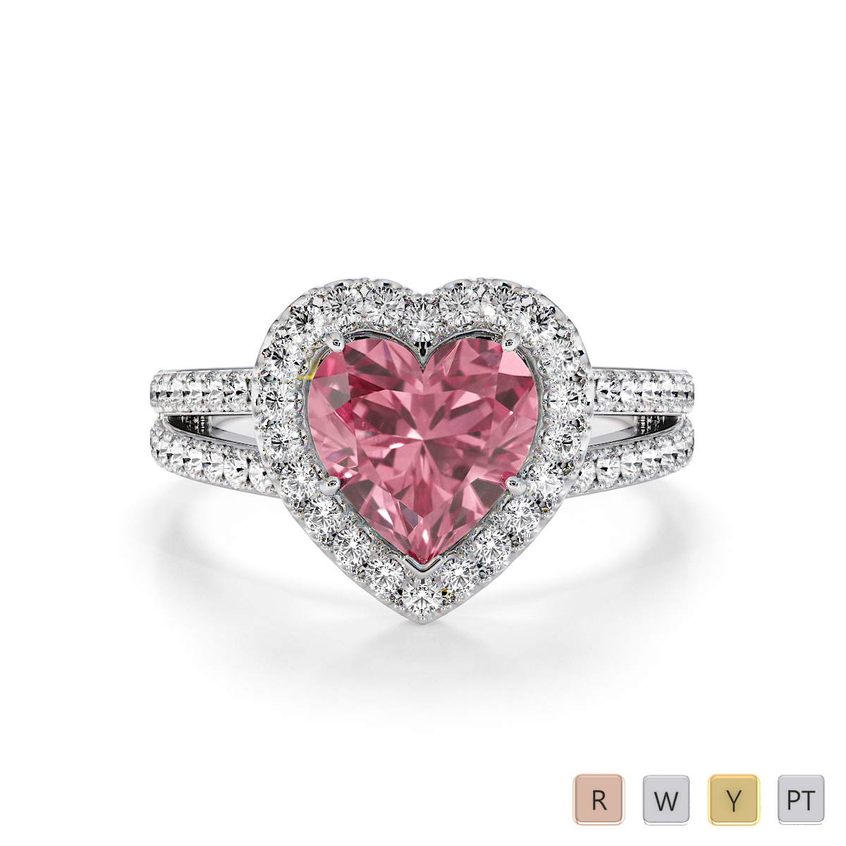 Heart Shape Pink Tourmaline and Diamond Engagement Ring 0795